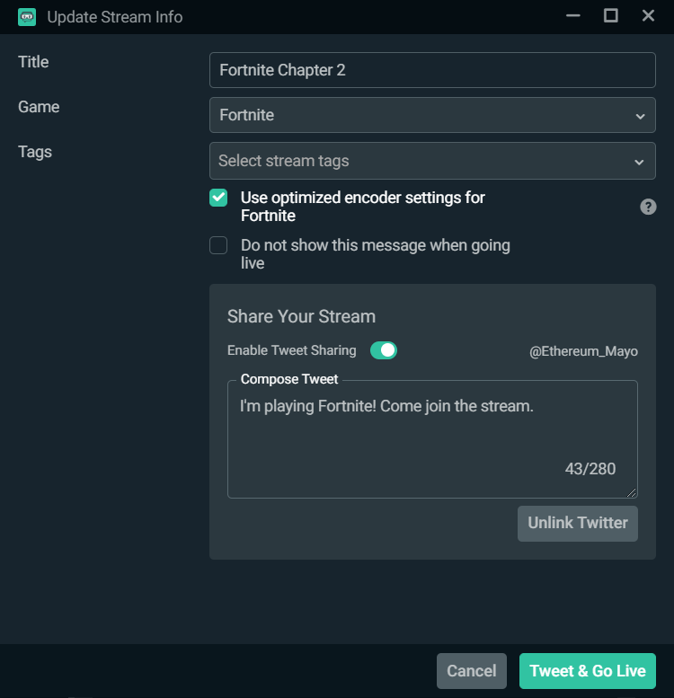 Automatically Tweet When You Go Live Streamlabs