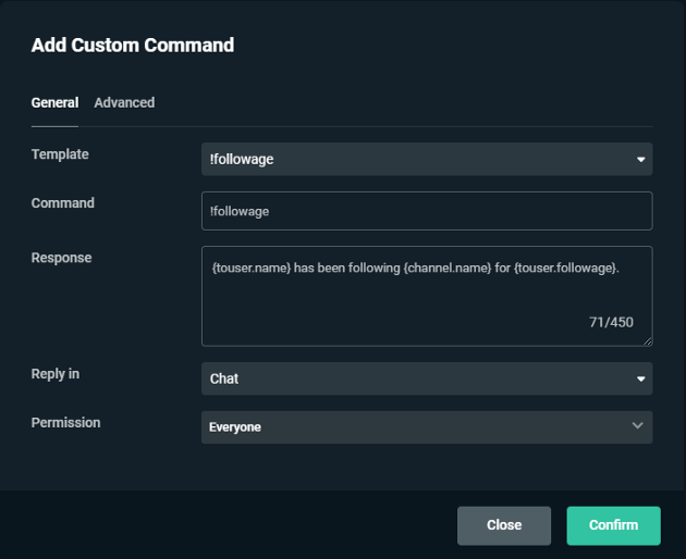 Custom chat commands for your Twitch chat bot