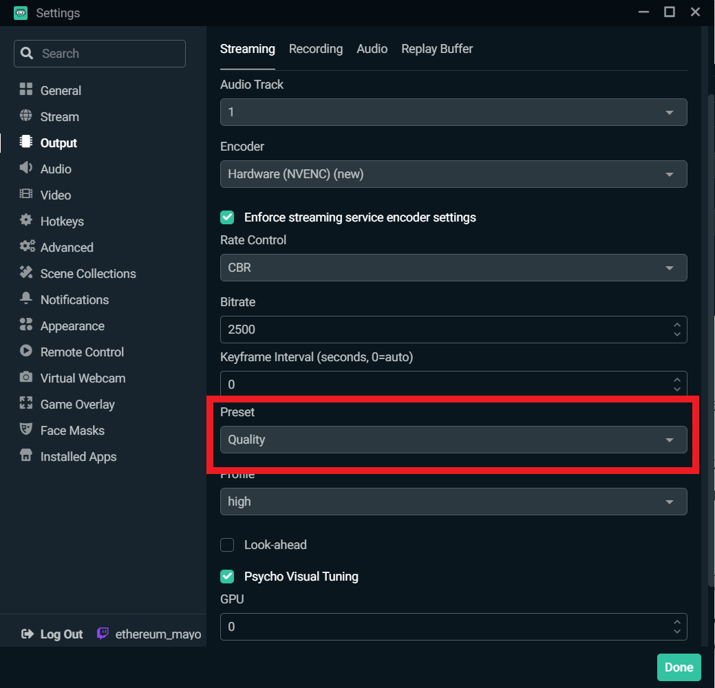 best streaming settings for streamlabs obs