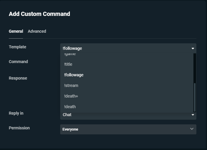 Custom chat commands for your Twitch chat bot