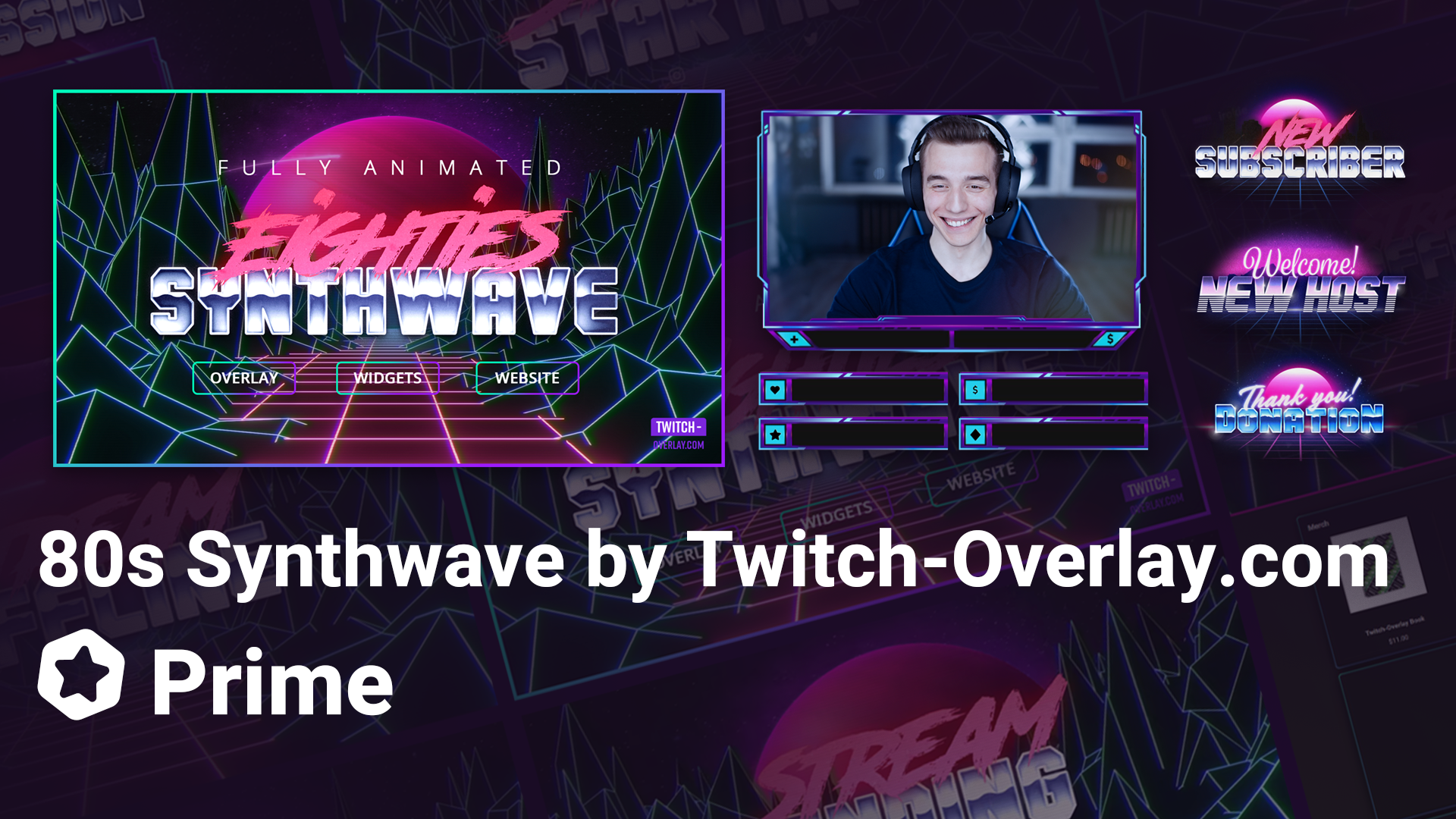 80s Synthwave | Stream Overlay Package | Streamlabs