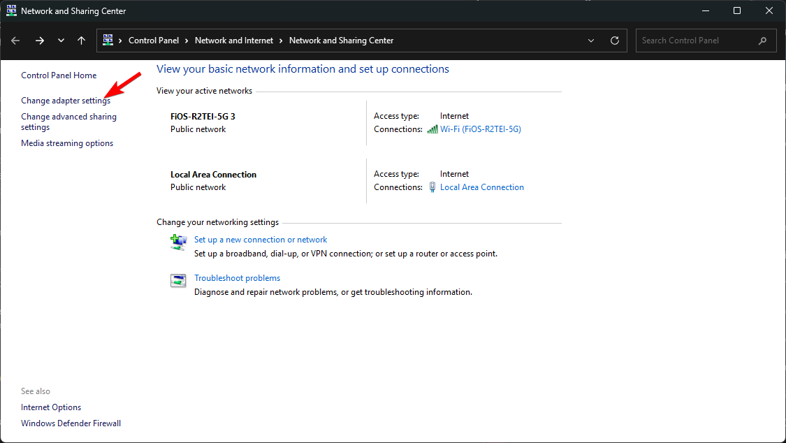 Change adapter settings
