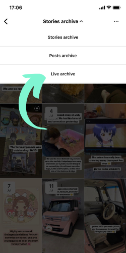 Instagram profile image with "Live archive" highlighted