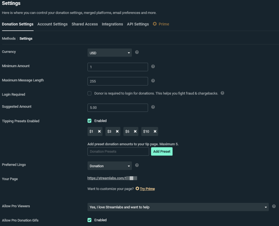 streamlabs donation setup