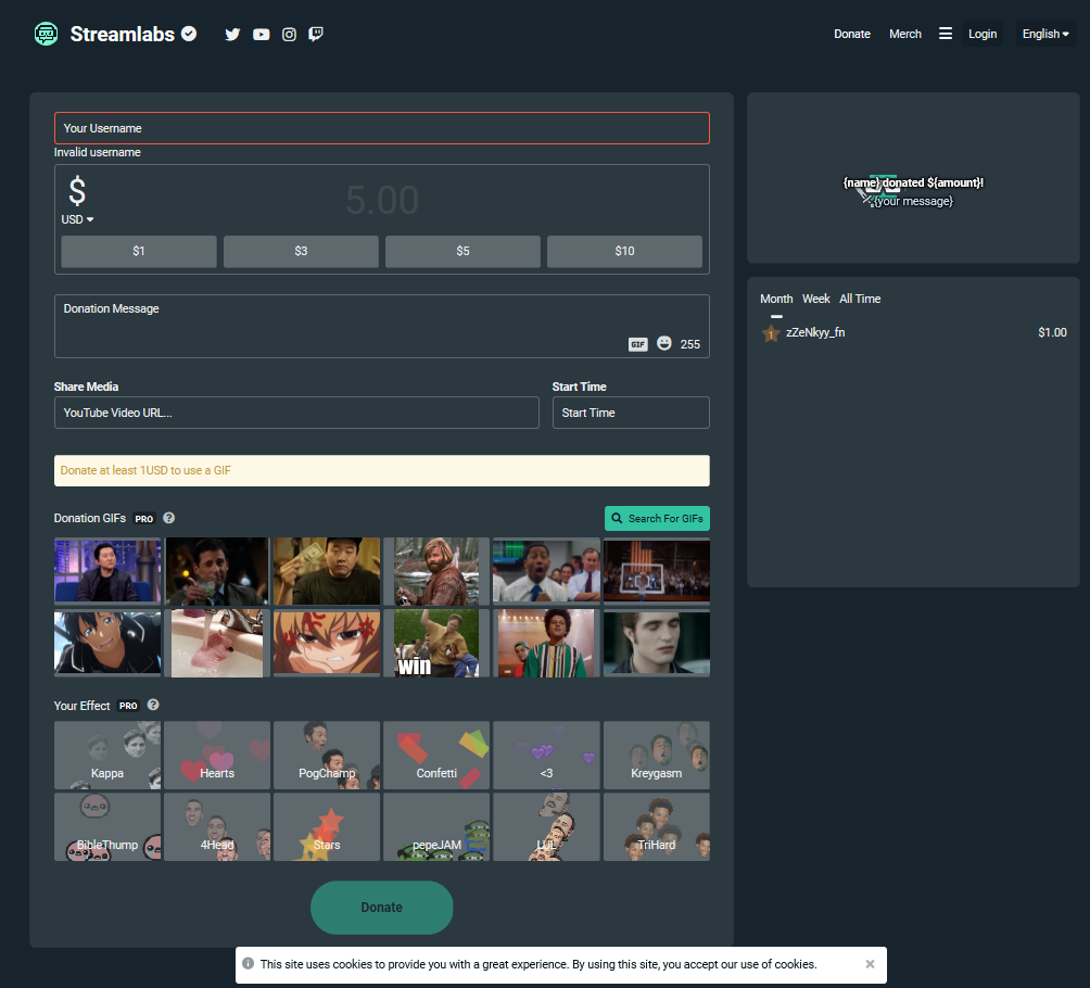 streamlabs donation page