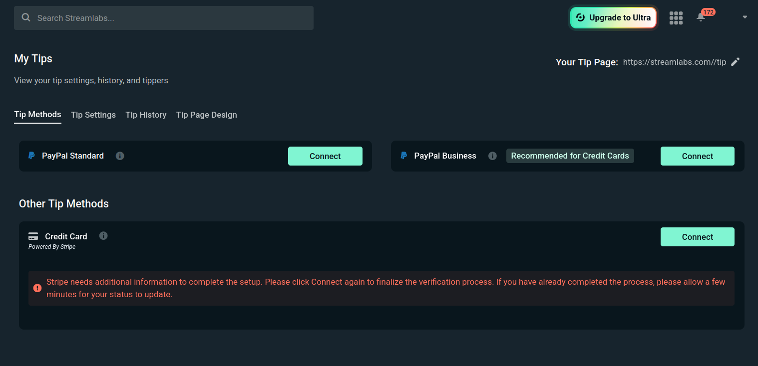 Tipping settings in Streamlabs Dashboard