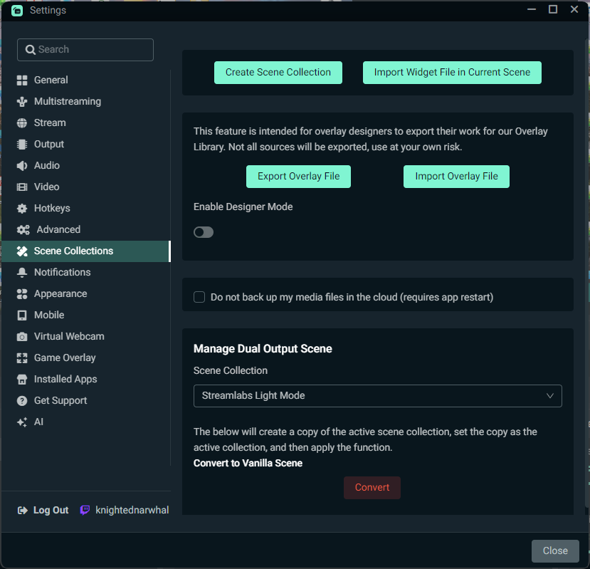 Import overlay setting in Streamlabs Desktop