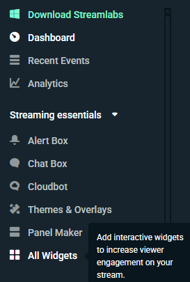 All Widgets option in Streamlabs Dashboard