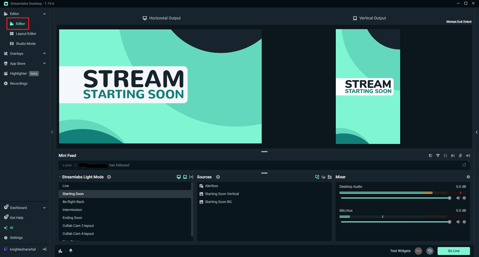 Editor highlighted in left nav of Streamlabs Desktop