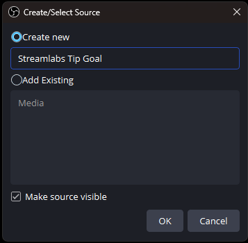 Tip Goal widget source in OBS
