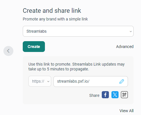 Streamlabs affiliate simple link creator with link generated