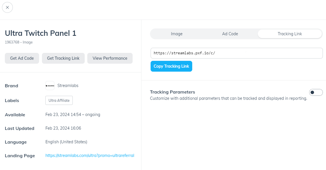 Streamlabs affiliate tracking link generator