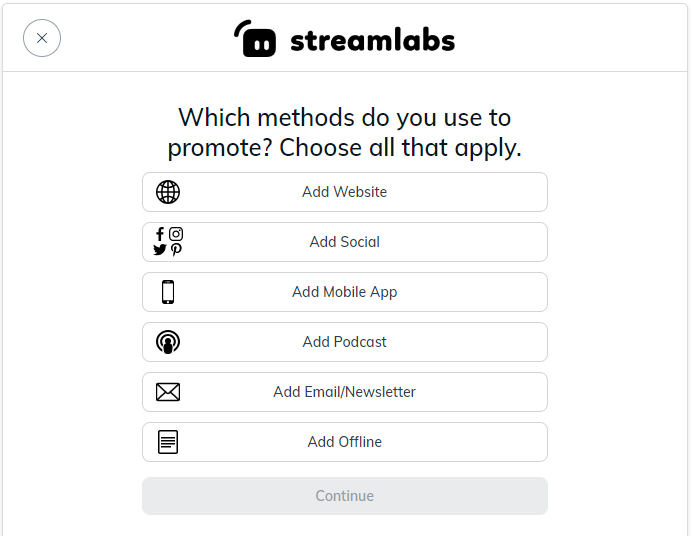 Streamlabs affiliate program sign up promotion methods screen