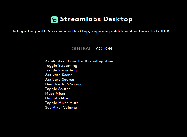 A description of the G HUB integrations with Streamlabs Desktop included in the newest update