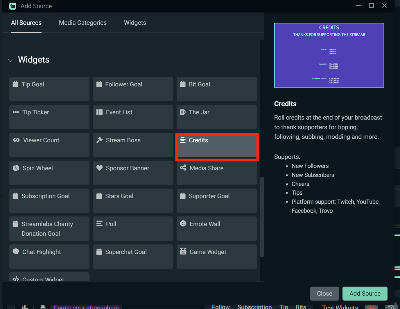 streamlabs desktop add source panel