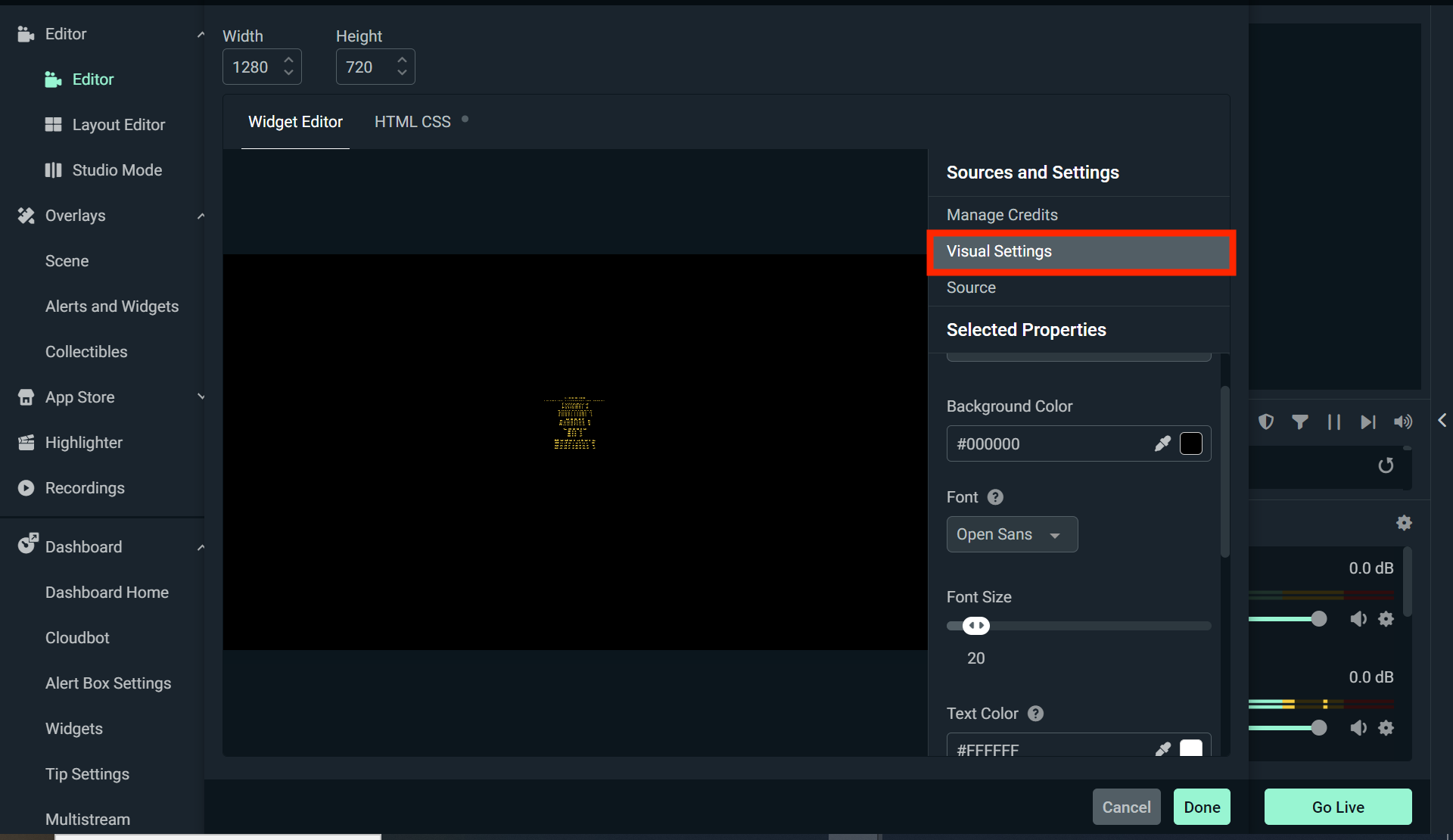 streamlabs desktop end credits widgets settings