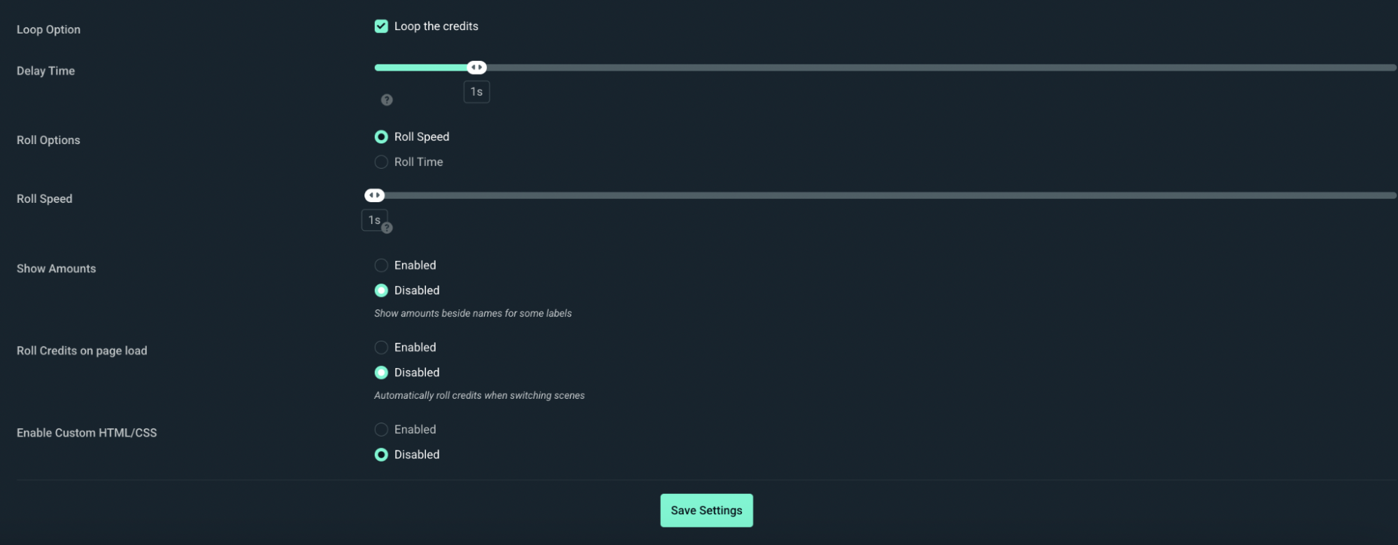 streamlabs dot com dashboard end credits widget settings