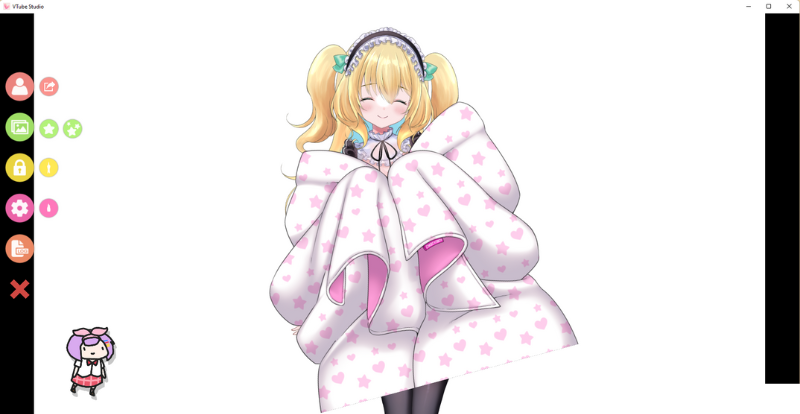 Female avatar in VTube Studio snuggled up in a cozy blanket accessory