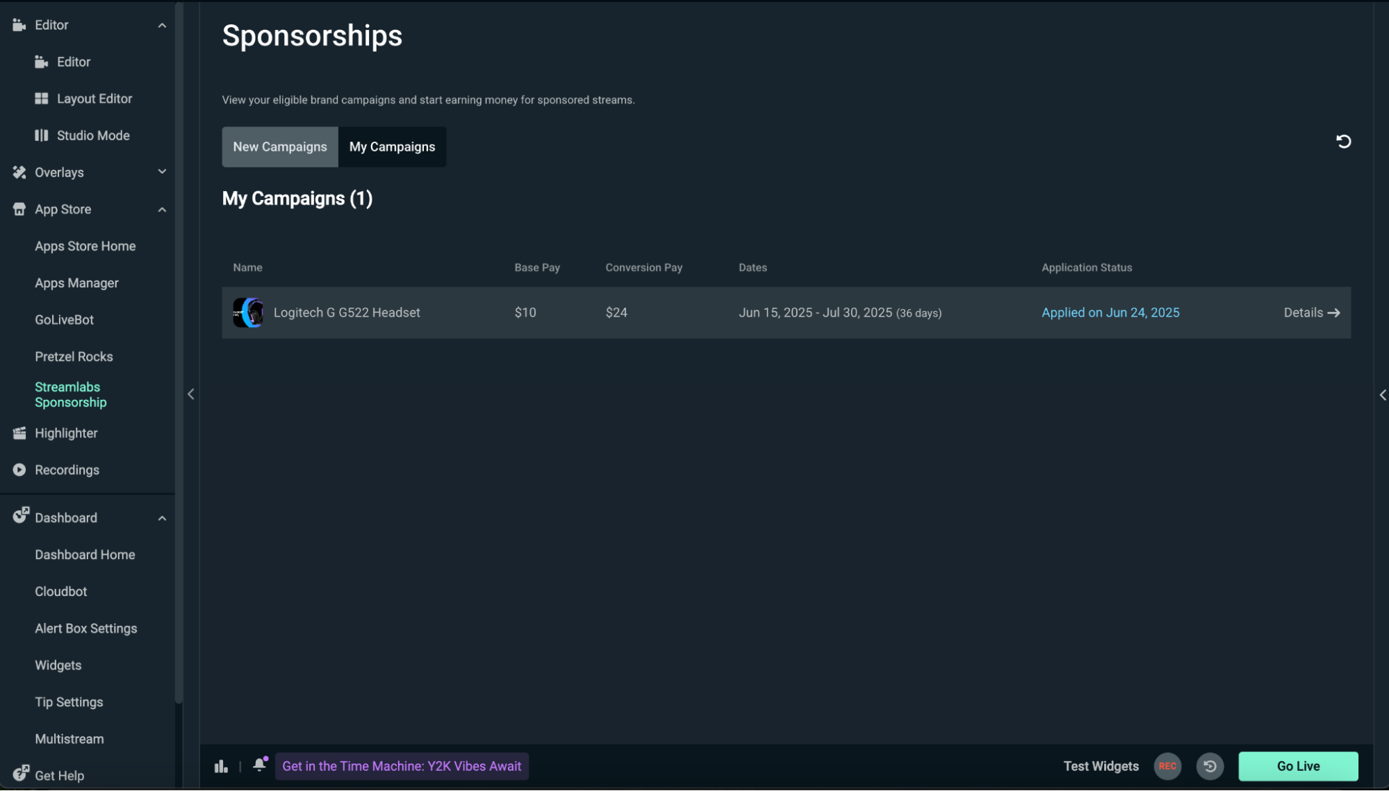 streamlabs sponsorships campaigns list