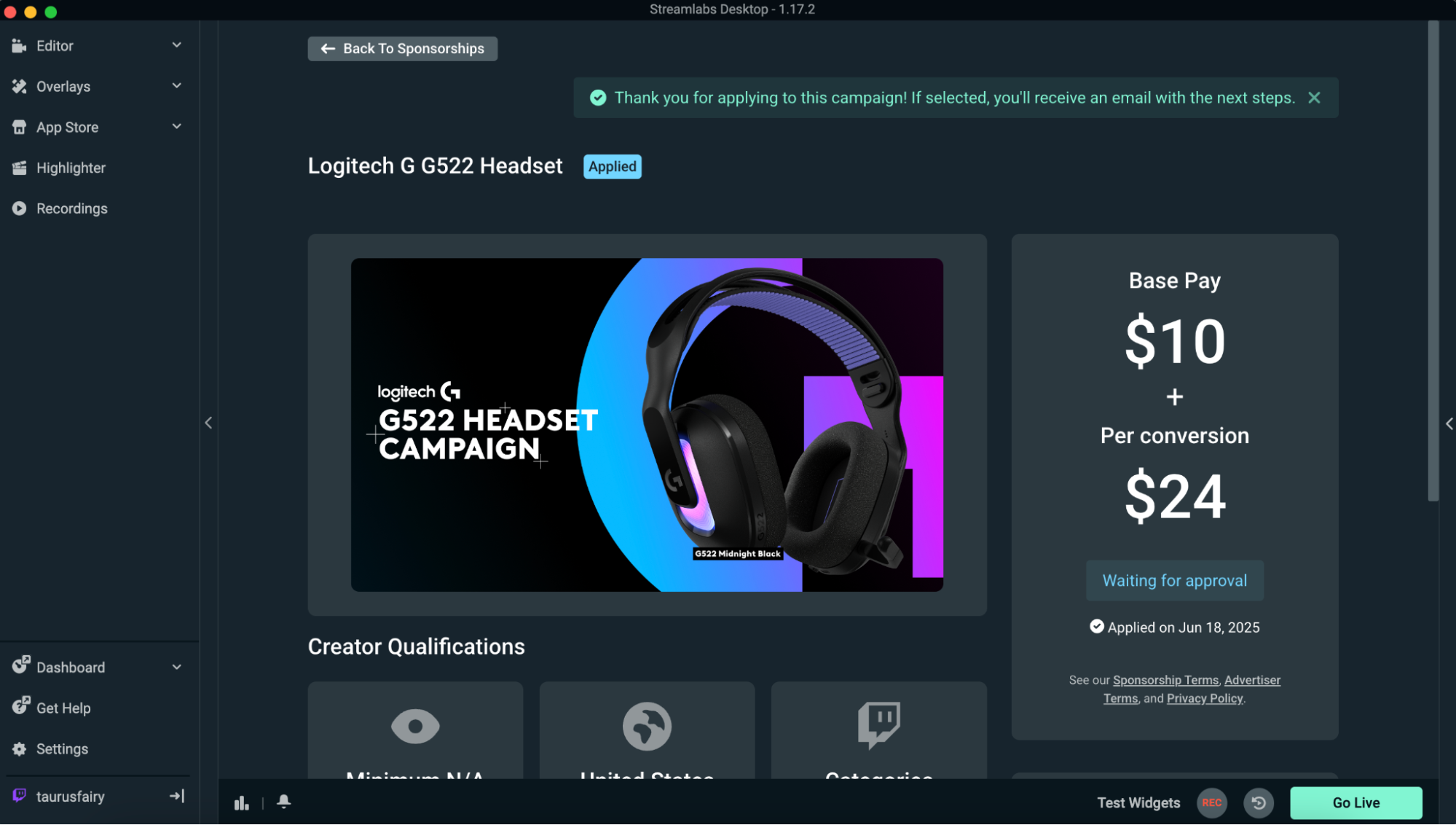 streamlabs sponsorships logitech g522 campaign