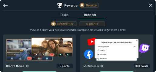 Resgatar recompensas gamificadas para mobile do Streamlabs